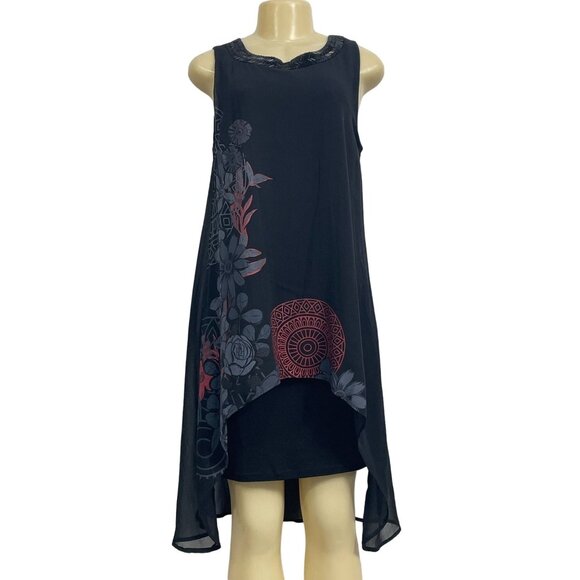 Desigual Women's Black and Floral Design A-Line Dress Sz 6 (EUR 40) - NWT - Picture 1 of 12